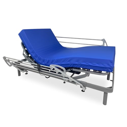 - Pack Cama Eléctrica Articulada Reforzada Ergomedic Pro + Colchón Sanitario Sanipur + Barandillas INOX, 90x190