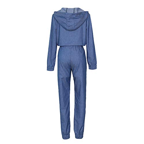 Longay Women's Fashion Hoodied Denim Pants Sexy Long Rompers Pants Jumpsuits (S)