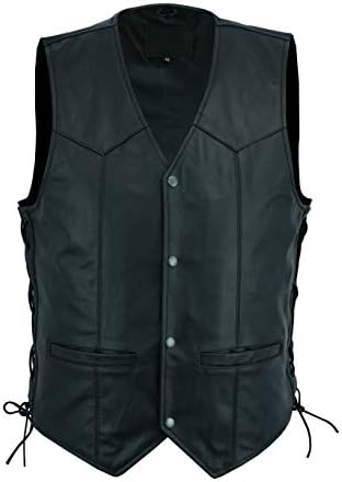Ruja Men's Classic Motorbike Biker Leather Vest with Side Laces