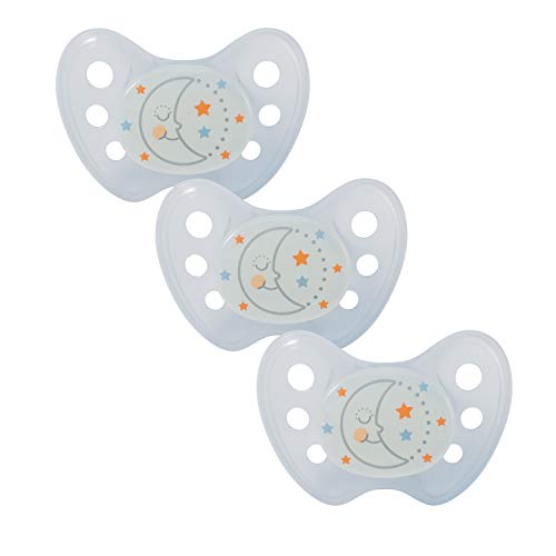 dentistar Night Silicone Soother Set of 3 - Size 1, 0-6 Months - Silicone Soother with Dental Step - Glow in The Dark Baby Dummy - Made in Germany - Moon, Blue — image 1