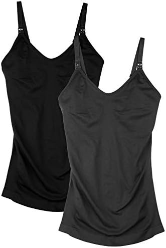 Seamless Padded Nursing Tank Tops for Women Breastfeeding Maternity Camisole Bra Pack of 2