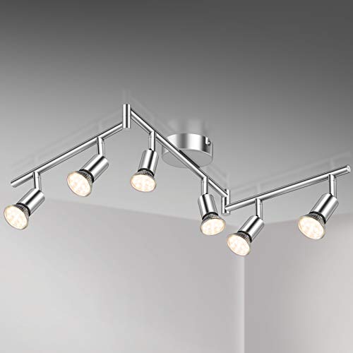 Defurhome LED Deckenleuchte Drehbar, 6 Flammig LED Strahler Deckenlampe Spot,Modern Deckenstrahler (Weißes Chrom) für Küche, Wohnzimmer, Schlafzimmer,