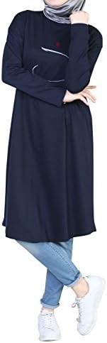 Rumi, cotton blend long dress with long sleeve for Hijabi Women (4, Navy Blue)
