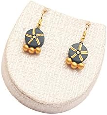 Terramart_ Handmade Terracotta Earring Set_Fashion Jewellery for Women / Girls ( Dark Green &amp; Gold )