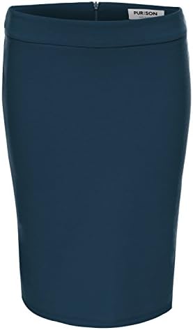 PURSON Womens Knee Length Zip Up Office Skirts Medium Turquoise Blue