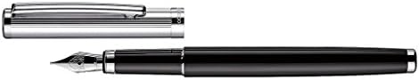 Otto Hutt Design 01 Fountain Pen Medium Nib With Pinstripe Pattern, Black Lacquer Barrel, Platinum Plated Fittings and Cap made of Sterling Silver - 028-61025