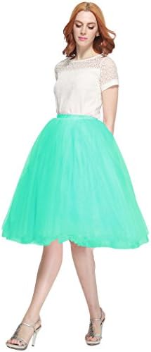Nemobridal Women's 7 Layer Short Elastic Waistband Tutu Princess Tulle Midi Skirt L/XL Mint Green