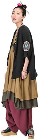 Jiqiuguer Women's Lightweight Linen Jacket 3/4 Sleeve Black Casual Top Cardigan