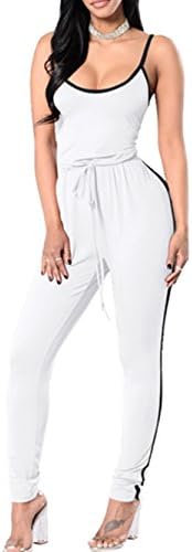 Lyheller Women Spaghetti Strap One Piece Long Pant Casual Jumpsuits Rompers Playsuit (X-Large, White)