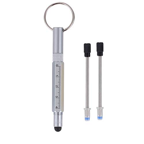 Shulaner 6 in 1 Small Metal Tech Tool Ballpoint Pens with Key Ring, Level, Stylus and Two-head Screwdriver, Multi functional Tool Fits for Mens Gift (Silver)