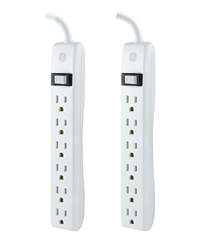 GE 6-Outlet General Purpose Surge Protector, 2-Pack, 450 Joules, 3ft. Cord, White, 14709