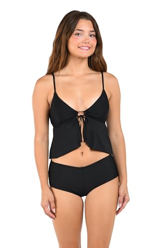 Citrus Women's Flounce Tankini Swimsuit Top, Black//Solids, Small at Amazon