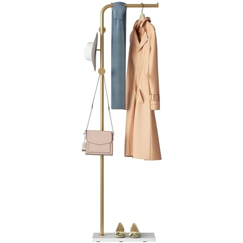 Beauenty Freestanding Metal Coat Rack,Standing Coat Rack with Heavy Base,Modern Coat Tree with Crossbar and 3 Hooks,for Clothing Entryway,Bedroom,Living Room,Office,Hats,Scarves,Clothes,and Handbags