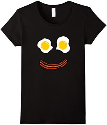 Women's Bacon and Eggs Happy Smiley Face T-Shirt: Brunch Breakfast XL Black