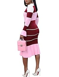 Chellysun - Vestido de manga larga para mujer, cuello redondo, cuello redondo, color azul