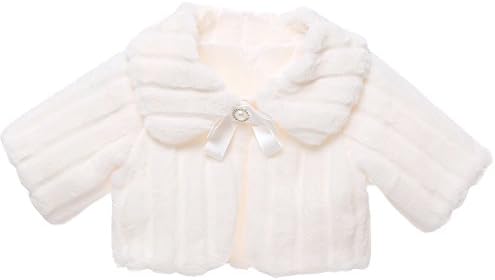 Vicokity Flower Girl Faux Fur Winter Warm Shawls Girl's Princess Dress Shawl Jacket (Cream, L)