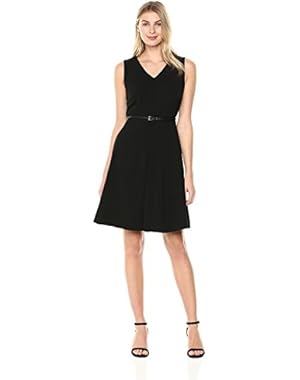 Women's Belted Fit and Flare Dress