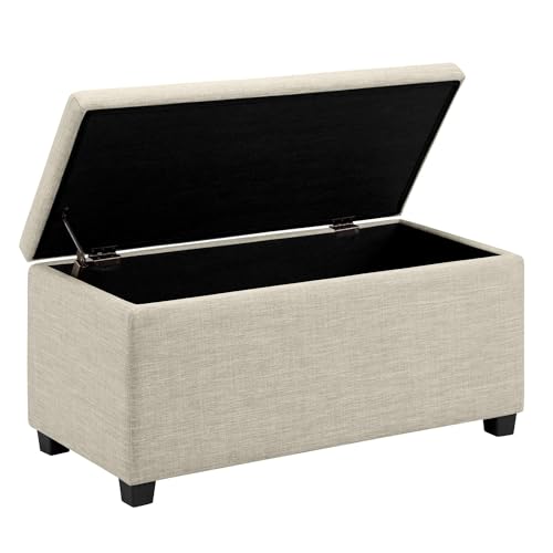 Rectangulaire Polyester Ottomane rembourrée, Coffre de rangement et banquette d’entrée, Repose-pieds, Beige, 42 x 91 x 43 cm (l x P x H)