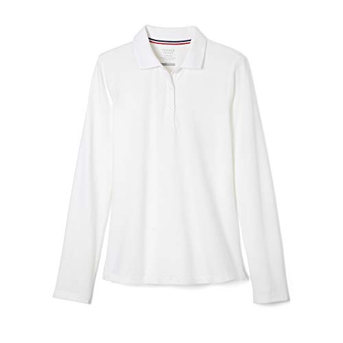 French Toast Girls' Big Long Sleeve Stretch Pique Polo, White, L (10/12)