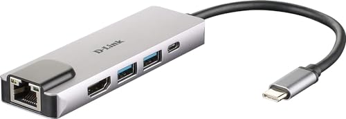 DUB-M520 USB Typ C Hub 5 in 1 USB C Adapter mit HDMI 4K und 1080p, 2X USB3.0/USB2.0, 1x USB C bis 60 W zum Laden und für Daten