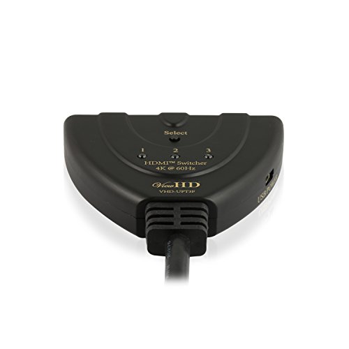 ViewHD UHD HDMI 3x1 Pigtail Switch | HDMI v2.0 | 4K @ 60Hz / 60fps | HDR | HDCP 2.2 | 18 Gbps | Model: VHD-UPT3F