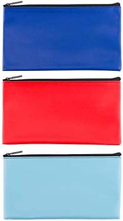 LUNASMILE 3 Pack Leatherette Securit Bank Deposit Bag, Check Wallet,Utility Zipper Coin Bag, Cash Bag, Check Bag,11 x 6 Inches with Upgraded Zipper