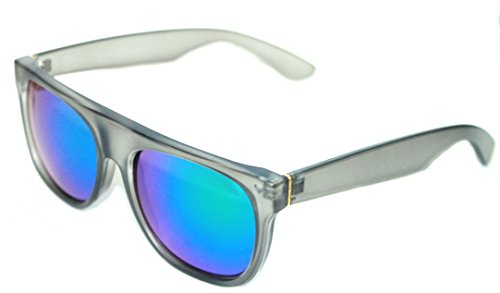 Men's Women's Flat top 80's Impero Retro Super Future Style Mirror lens Clear Sunglasses (Matte Gray, Blue Green)