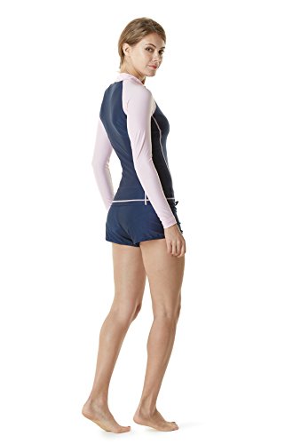 Tesla TM-FSZ01-NVP_Small Women's UPF 50+ Zip Front Long Sleeve Top Rashguard Swimsuit FSZ01