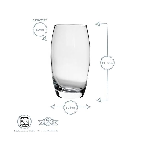 Argon-Tableware-Tondo-WaterJuice-Hiball-Glasses-Gift-Box-Of-6-Glasses-510ml-18oz 6x 510ml Hiball Glasses - 'Tondo' Range - Modern Highball Cocktail Juice Water Tall Drinking Tumblers - Dishwasher Safe…