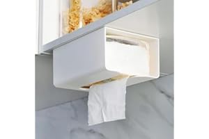 Wall Mounted Tissue Holder, Dual Use ABS Paper Towel Organizer for Kitchen Bathroom, with Garbage Bag Storage, Table or Under
