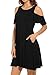 QIXING Women's Summer Cold Shoulder Tunic Top Swing T-Shirt Loose Dress with Pockets Black-XL
