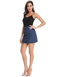 Falda corta para dama de cintura alta, con botón frontal, no elástica, color natural