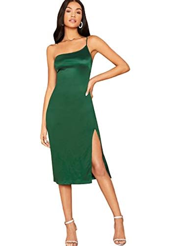 slim fit dress slacks Romwe- One Shoulder Split Thigh Form Fitted Dress – Amreki main image 1