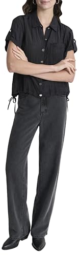 DKNY,Women's Blouse/Shirt,S/S TECH Crinkle DRA, Black,S