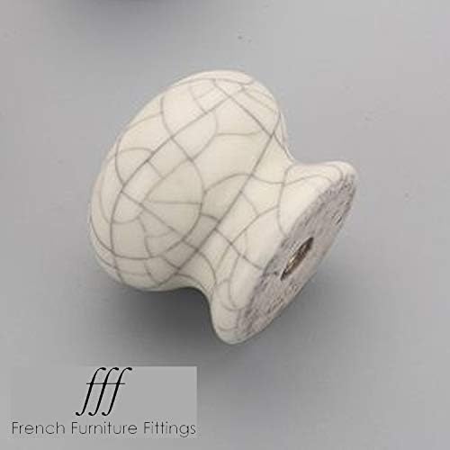 French Furniture Fittings Set of 6 Ceramic Knobs Cream Crackle Glaze (FFF), Kitchen Cabinet Cupboard Door knobs, Cupboard - Image 4