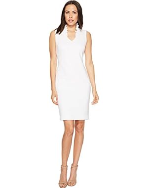 Womens V-Neck Scuba Sheath w/Side Neck Ruffle CD8M17GC