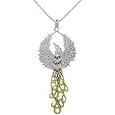 Jewelry Trends Phoenix Rising Flame Spirit Bird Sterling Silver Pendant Necklace Gold Accent