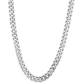 Stainless Steel Cuban Link Chain Necklace, Silver Curb Chain, 5mm x 20 Inches