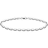 Savlano 925 Sterling Silver Oval Rice Bead Strand Chain Anklet For Women - Made in Italy Comes With a Gift Box