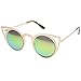 zeroUV Womens Fashion Round Metal Cut-Out Flash Mirror Lens Cat Eye Sunglasses (Gold/Pink Green Mirror)