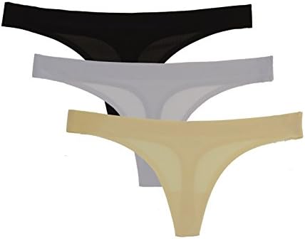 Erica Womens Breathe Seamless Thongs Underwear Ultra Lightweight Sports Panties - 3 Pack (Black/Grey/Nude, L)