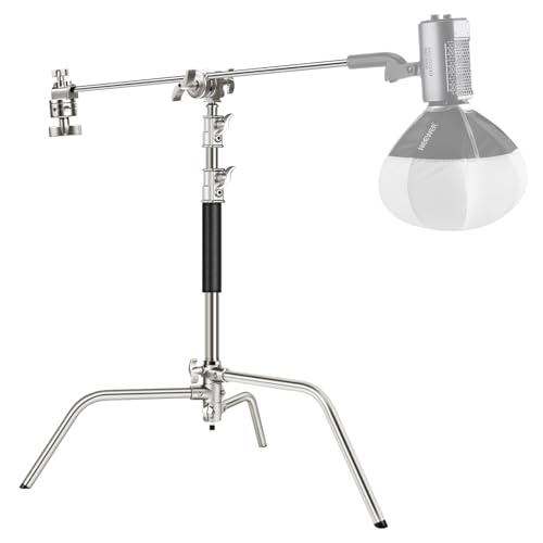 NEEWER Pro 100% Acero Inoxidable Resistente Soporte C con Brazo de Pluma, Altura Máx 68"/172cm Soporte de Luz Fotografía con Brazo 2.7ft/83cm, 2 Cabezales para Monoluz, Softbox, Reflector, SC172