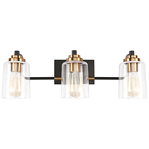 SOLFART Bathroom Light Fixtures 3-Light Vintage Bathroom Vanity Light Over Mirror wall Sconces in Black Brass Vanity Lights for Bath(Brass)