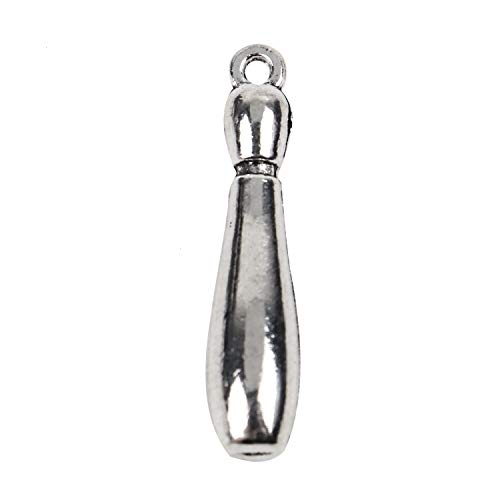 WEFOO 30 Pieces Vintage Antique Silver Bowling Pin Charms Tibetan Charms Pendant Jewelry Findings,DIY Bracelet Necklace