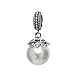 Queenberry Sterling Silver White Simulated Pearl Dangle Pendant Bead for European Charm Bracelets