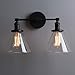 Phansthy 2-Light Industrial Wall Light Black Wall Sconce Light Fixture with Dual 7.3 Inches Cone Clear Glass Canopy(Black)
