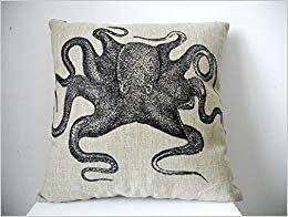 Da Young Cotton Linen Square Throw Pillow Case Decorative Cushion Cover for Sofa Octopus 18"x18" inches(45x45cm), Twin Sides