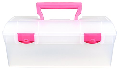 ArtBin Essentials Lift-Out Tray, Art and Craft Storage Box- Trans. W/Coral Latches & Handle, 6936AG