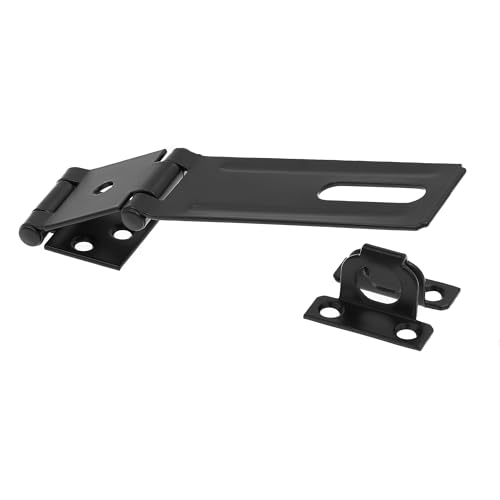Prime-Line U 117198 Door and Gate Double Safety Hasp Hinge Latch with Fixed Staple 4-3/8 inch with Screws Matte Black (Single Pack) - Used condition - CA$19.89