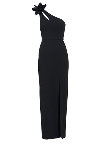 Gina Bacconi Women's One Shoulder Flower Maxi Dress Cocktail, Black, 18